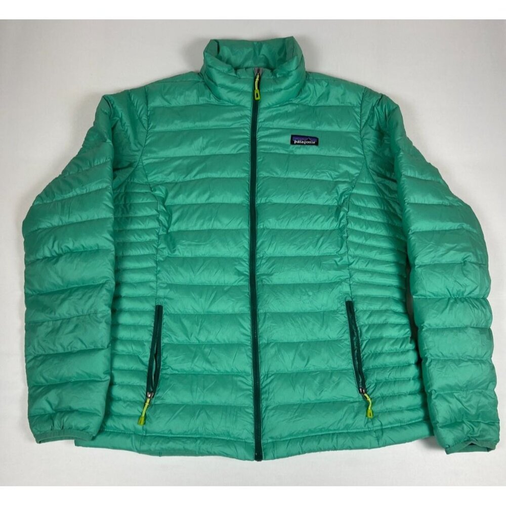 Patagonia Down Sweater Jacket Women L Green Full Zip Puffer 21.5